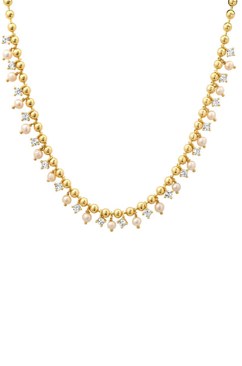 Tai Gold Ball Necklace With Pearl Stones