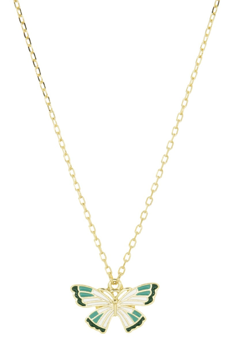 MARLYN SCHIFF Gold 16 Inch Enamel Butterfly Necklace
