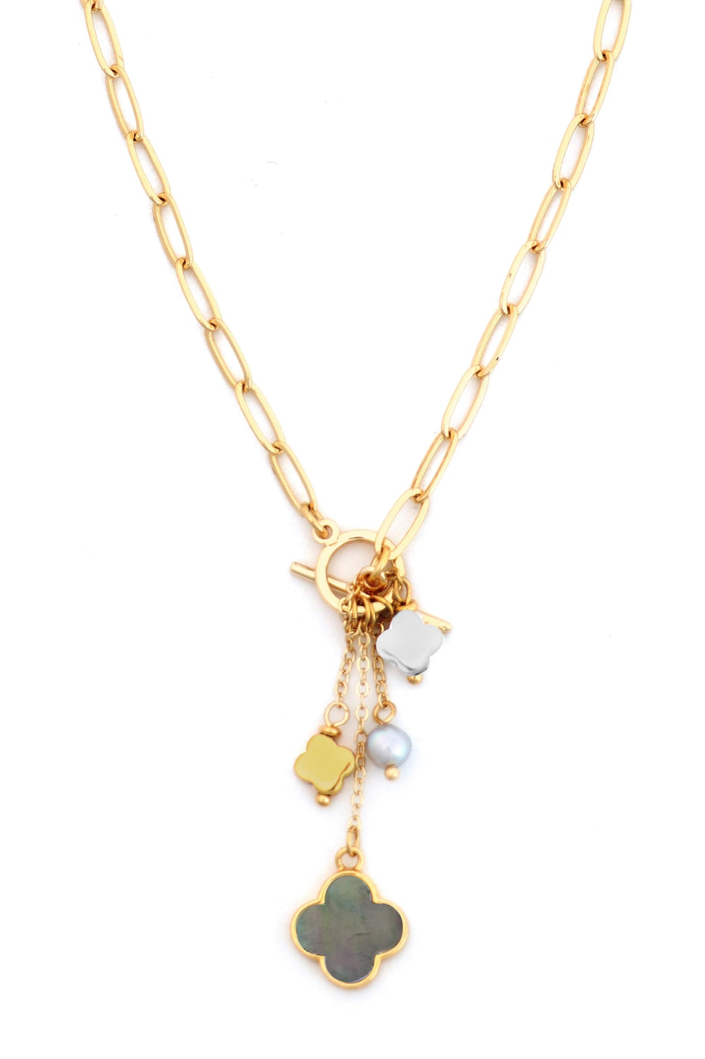 SOUTH MOON UNDER Two Tone Clover Charm Y-Necklace