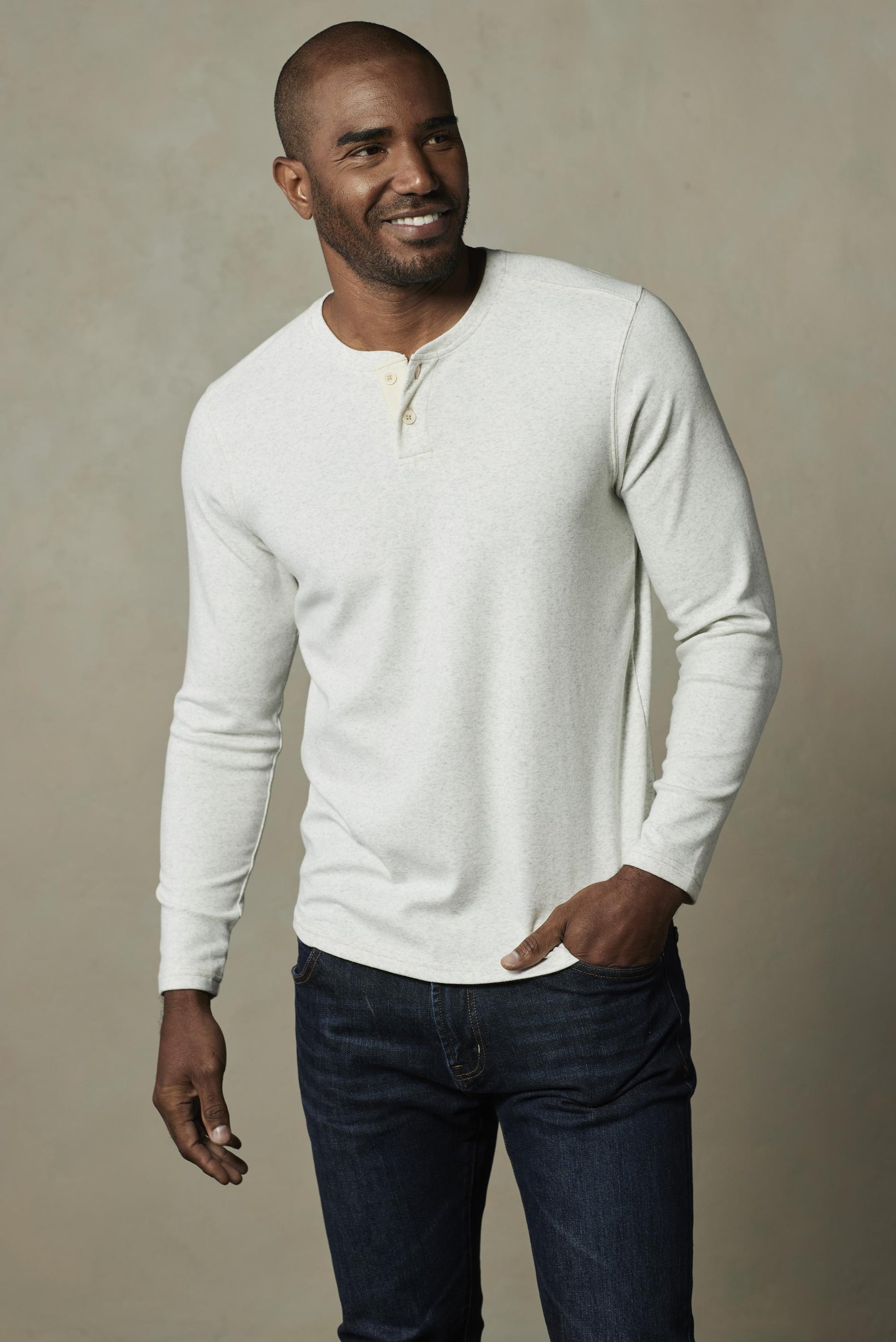  THE NORMAL BRAND Puremeso Two Button Henley In Stone