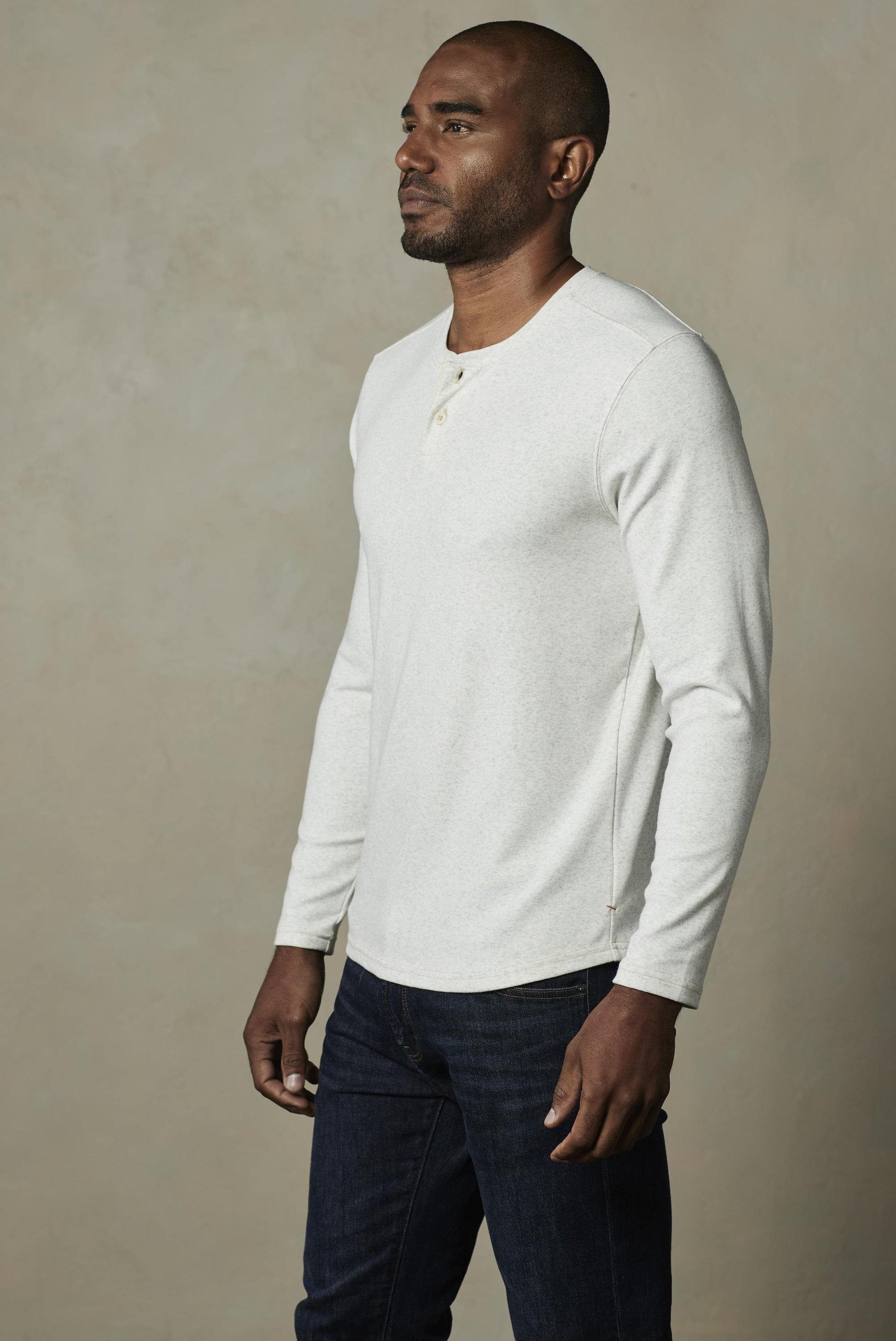  THE NORMAL BRAND Puremeso Two Button Henley In Stone