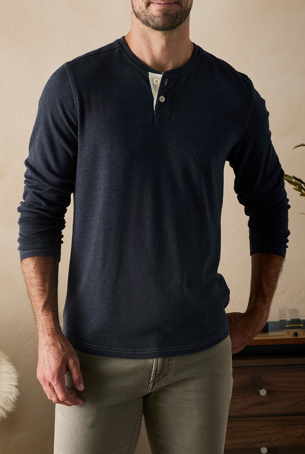  THE NORMAL BRAND Puremeso Two Button Henley In Stone