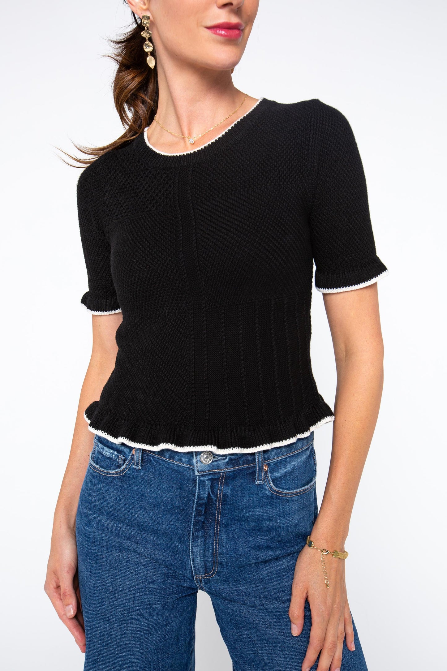  GEORGIE Mixed Stitch Ruffle Pullover Sweater
