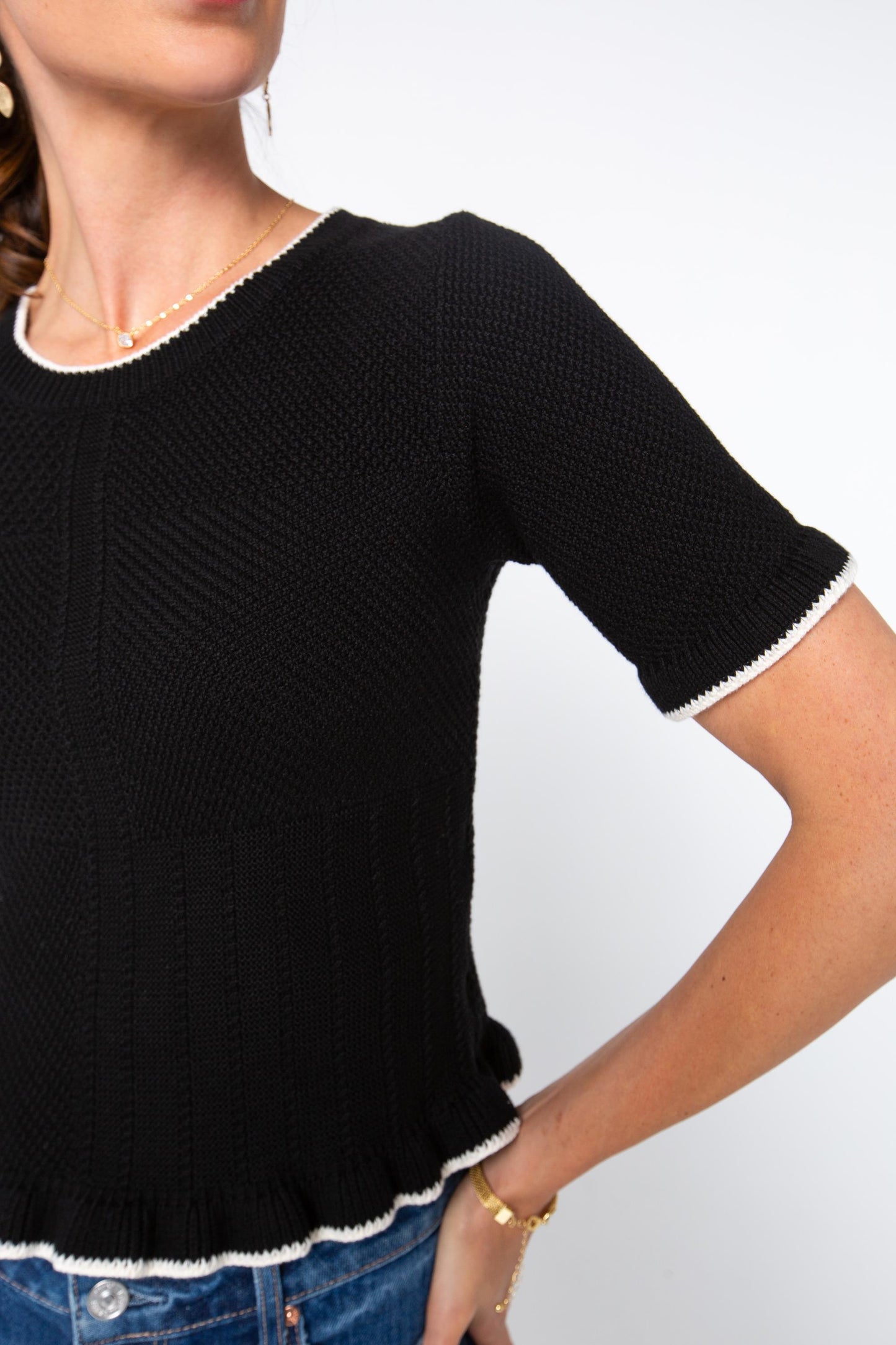  GEORGIE Mixed Stitch Ruffle Pullover Sweater