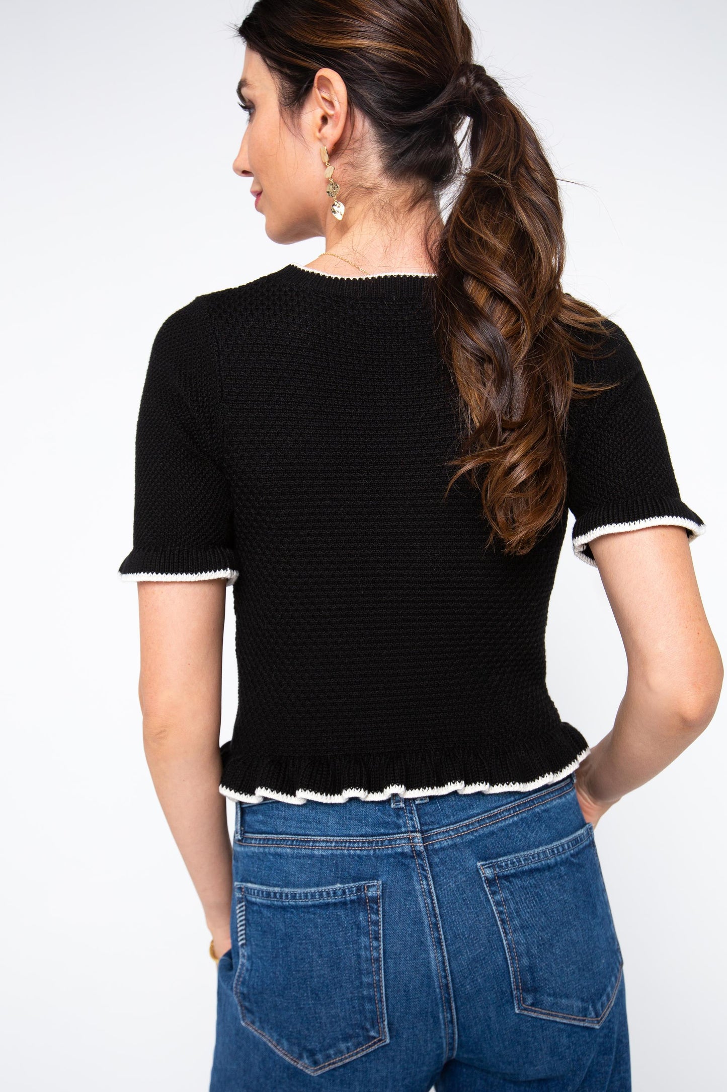  GEORGIE Mixed Stitch Ruffle Pullover Sweater