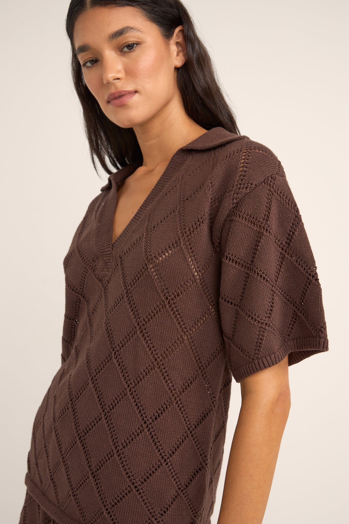  RHYTHM Chocolate Islander Collared Knit Shirt