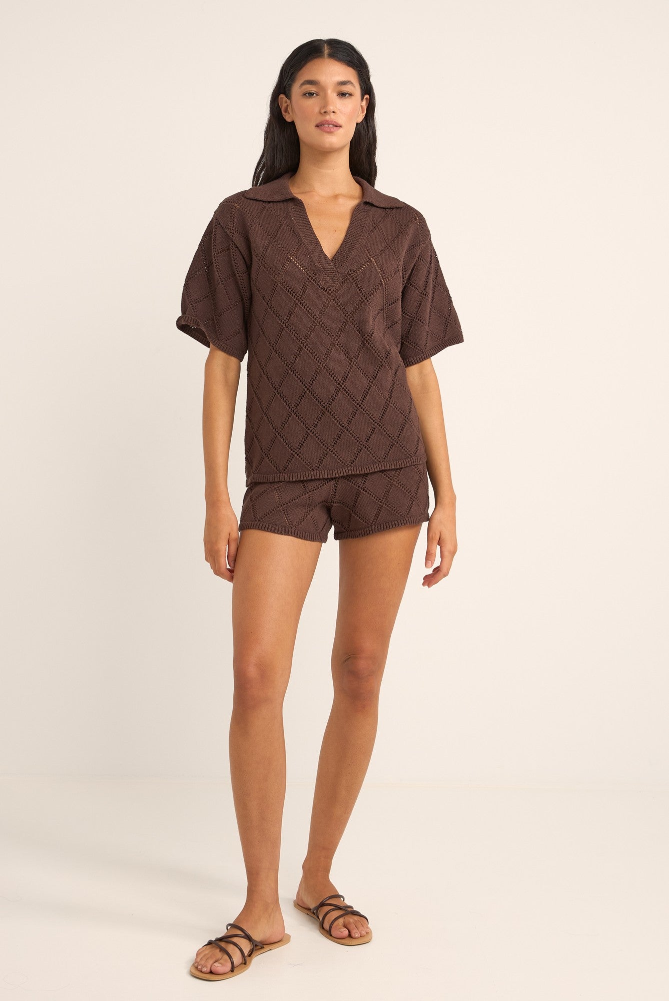  RHYTHM Chocolate Islander Collared Knit Shirt