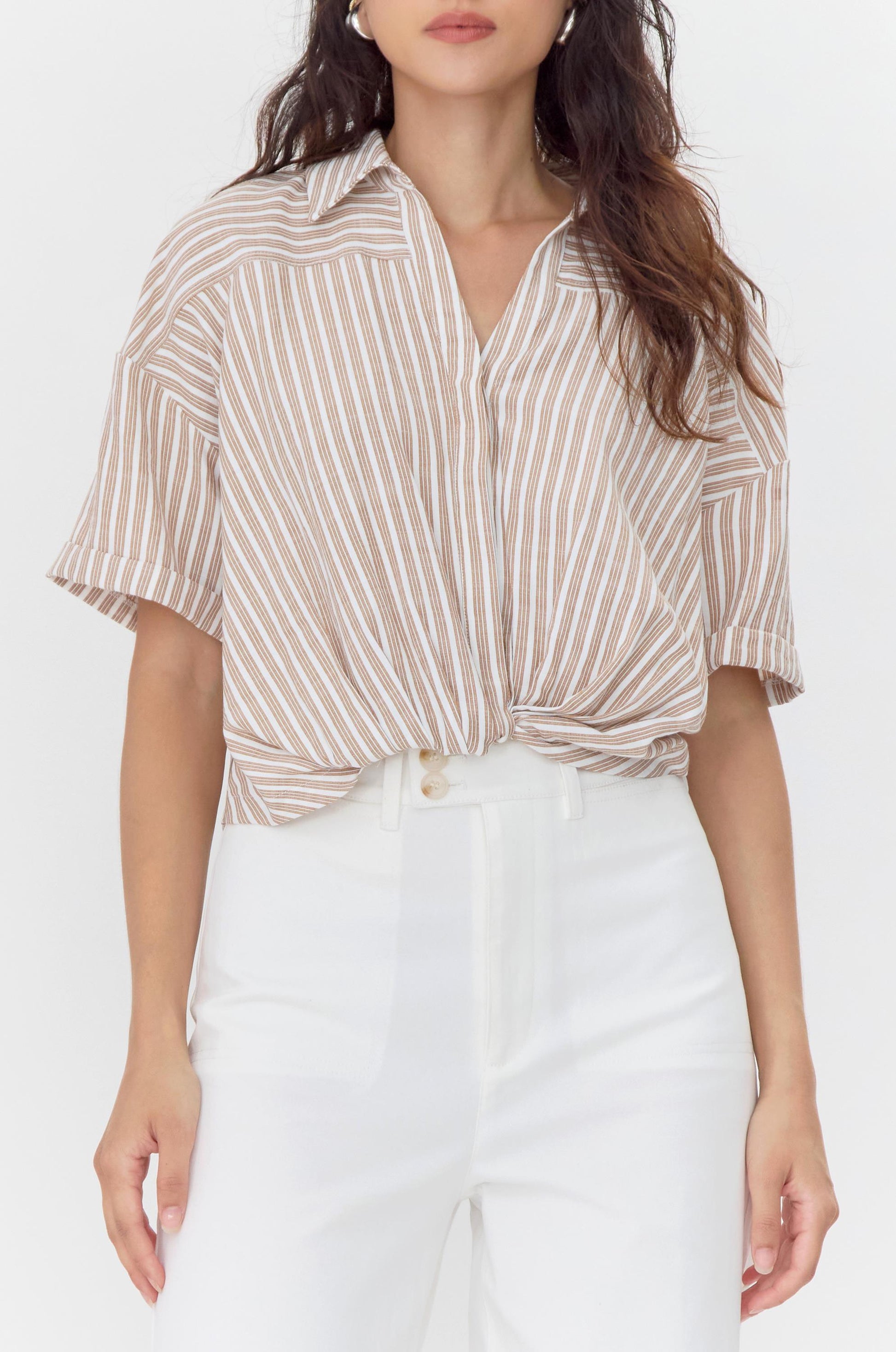  GREYLIN Maria Cropped Twist Front Stripe Shirt
