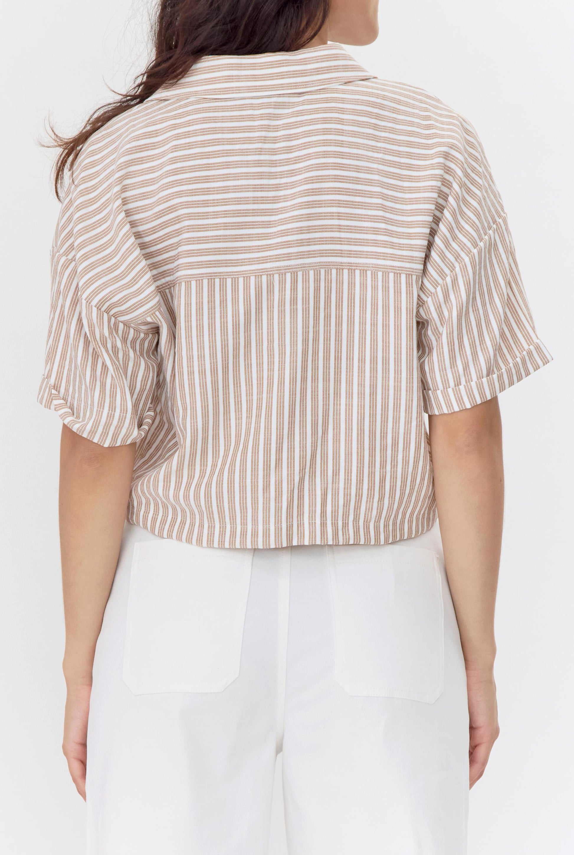  GREYLIN Maria Cropped Twist Front Stripe Shirt