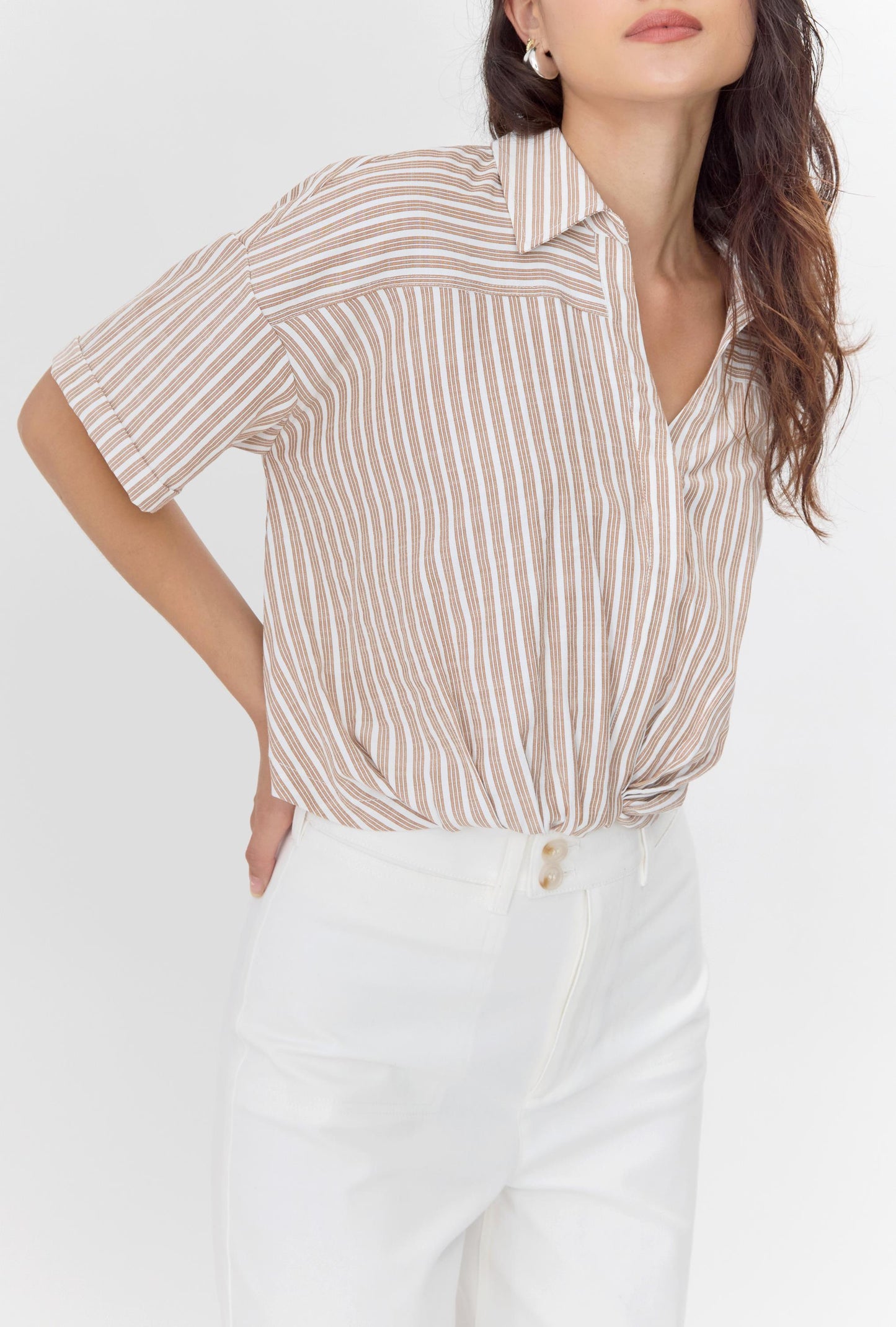  GREYLIN Maria Cropped Twist Front Stripe Shirt