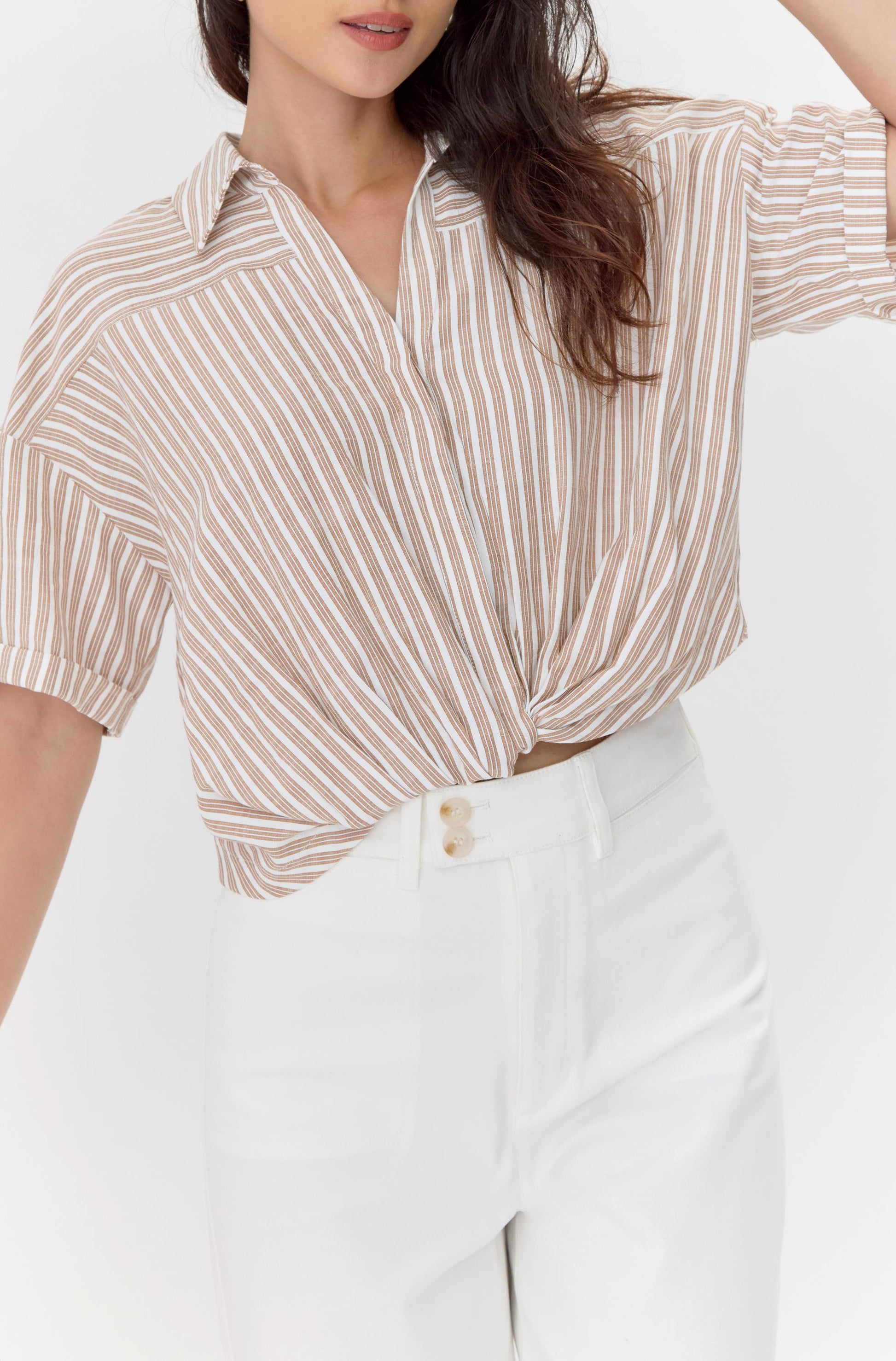  GREYLIN Maria Cropped Twist Front Stripe Shirt