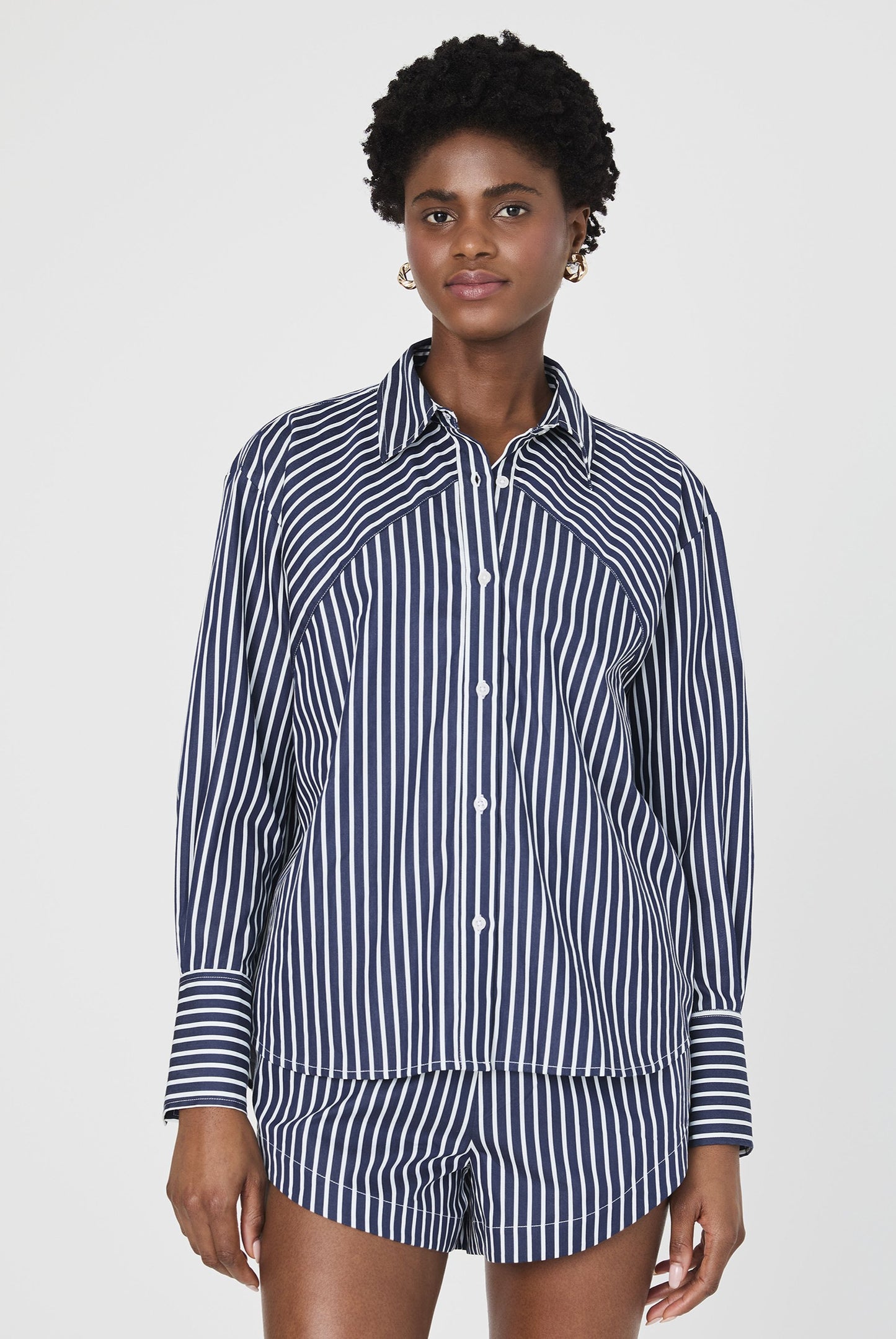  FRENCH CONNECTION Alexis Poplin Angled Yoke Stripe Shirt