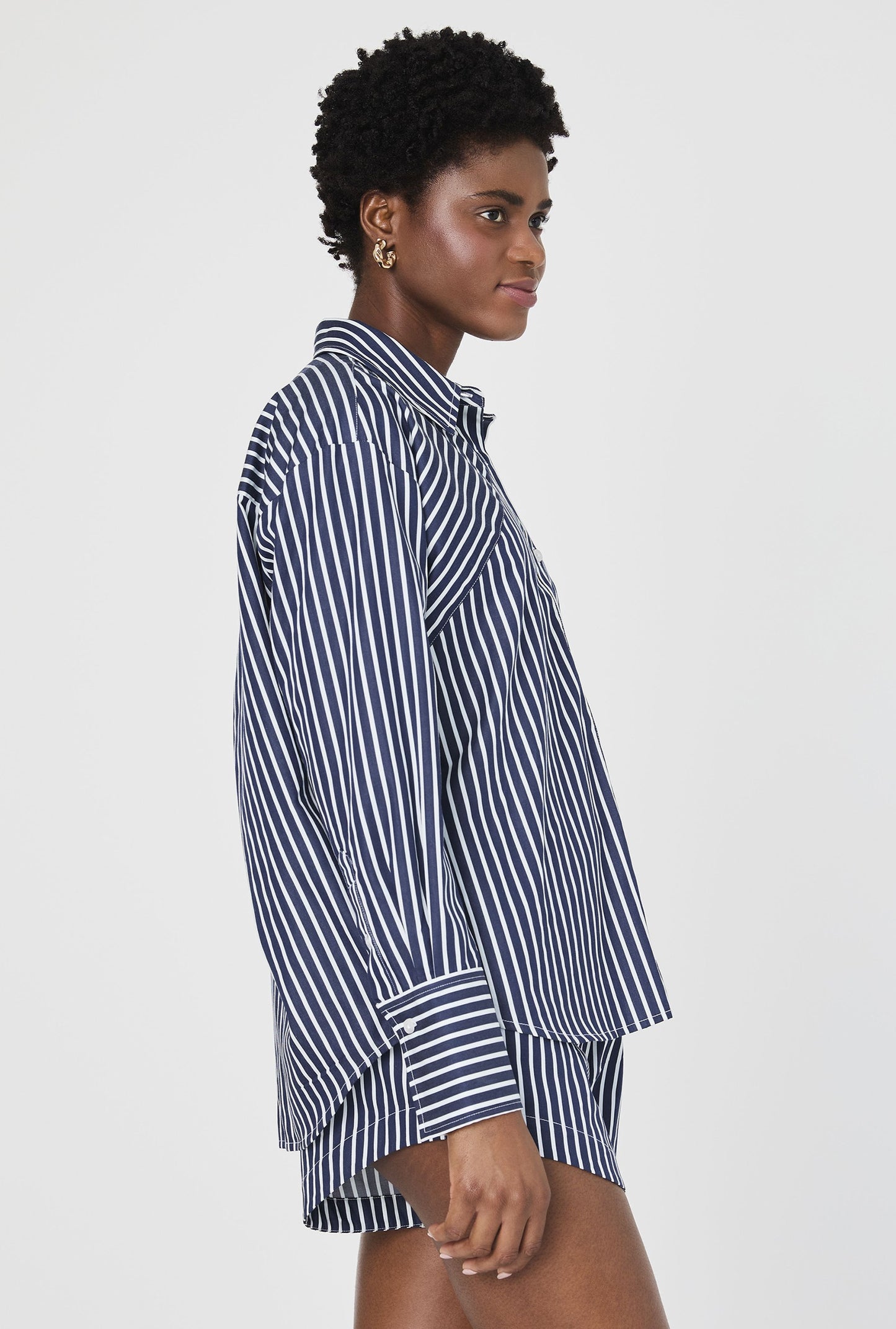  FRENCH CONNECTION Alexis Poplin Angled Yoke Stripe Shirt