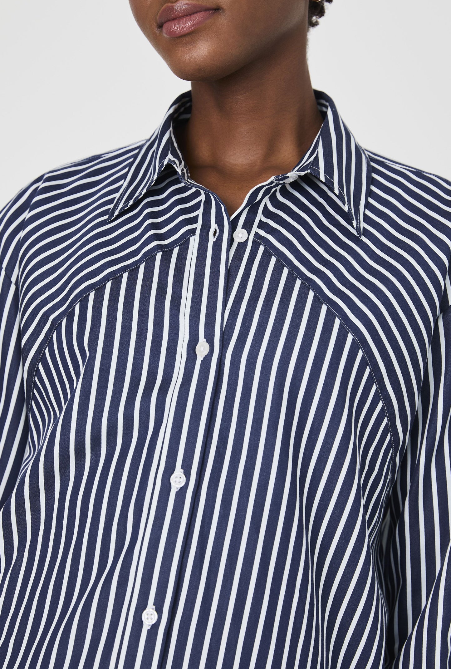  FRENCH CONNECTION Alexis Poplin Angled Yoke Stripe Shirt