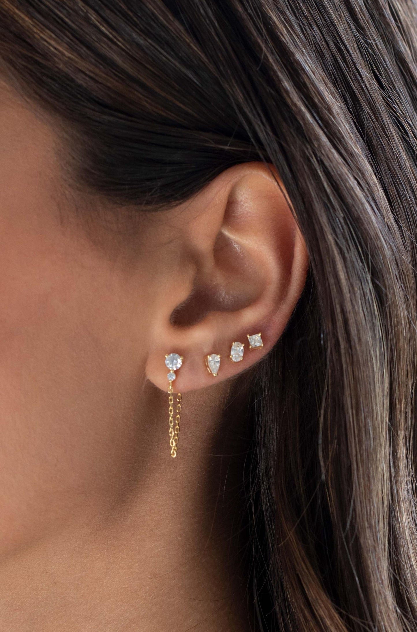  BY ADINA EDEN Double CZ Chain Front Back Stud Earring