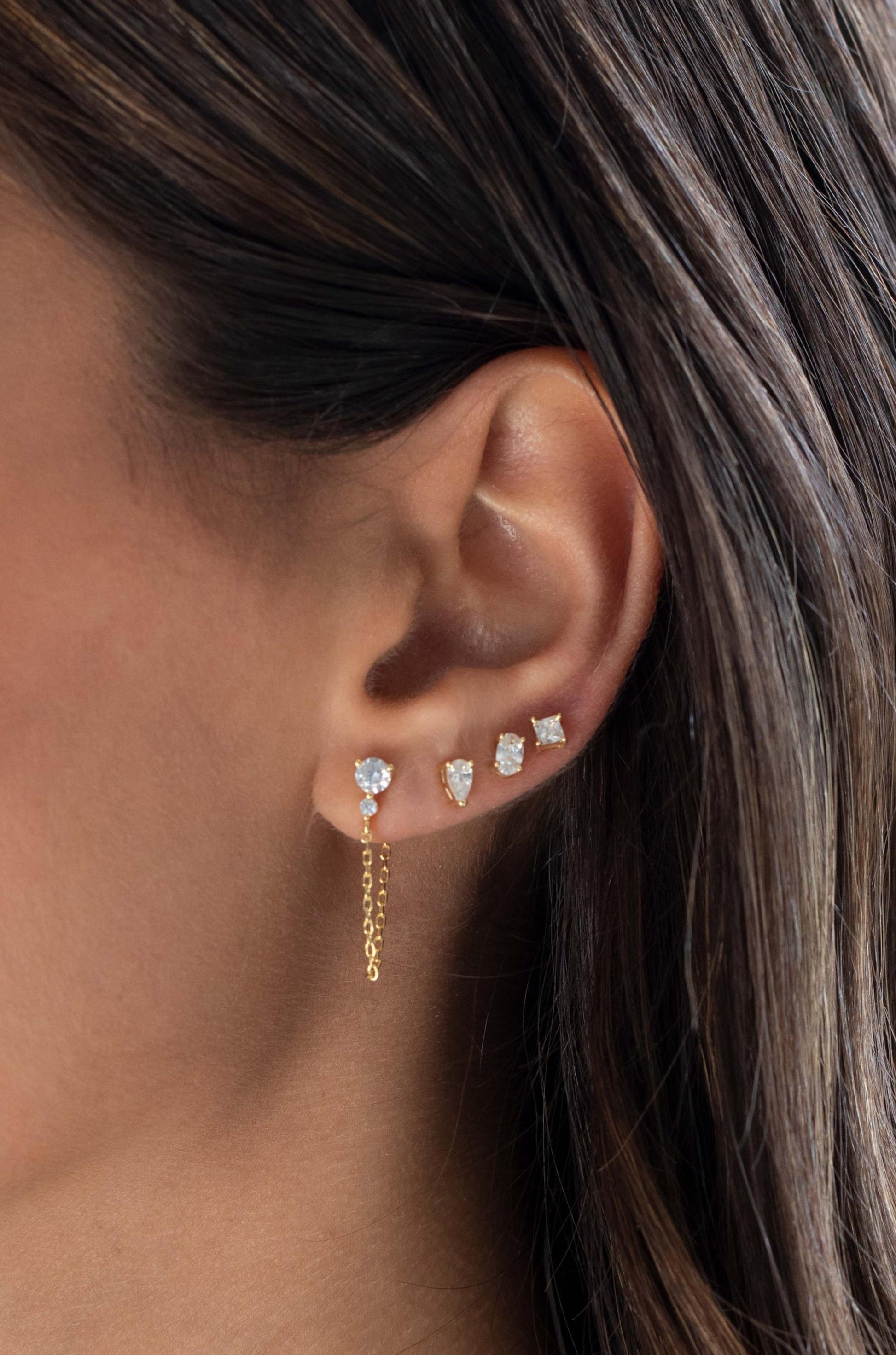  BY ADINA EDEN Double CZ Chain Front Back Stud Earring