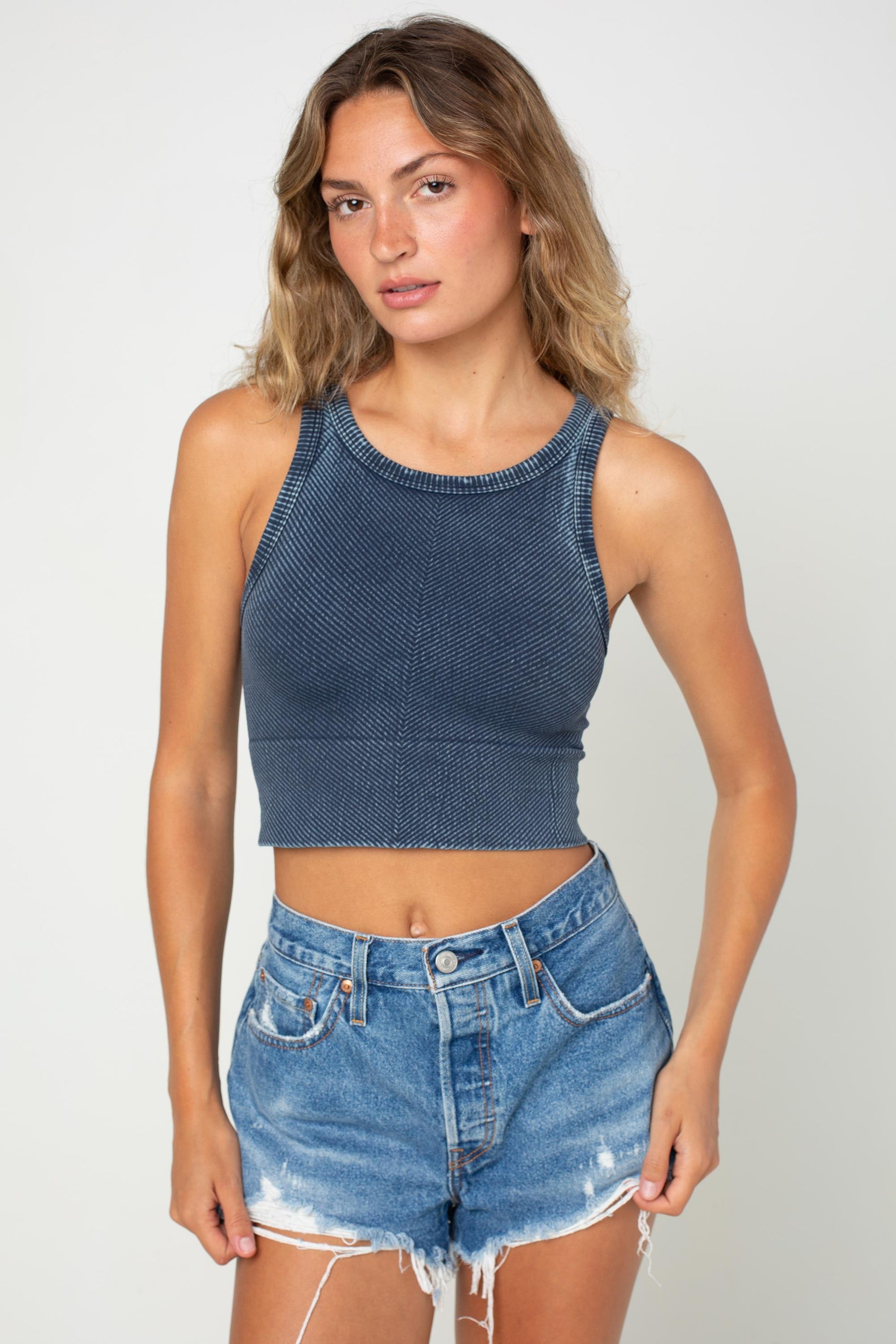 NIKI BIKI Vintage Chevron Hi Neck Crop Top